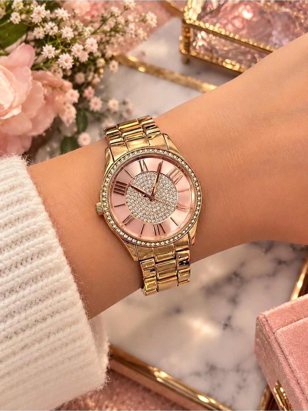 Michael Kors Heather Rose Gold-Tone Crystal Pavé Dial Watch